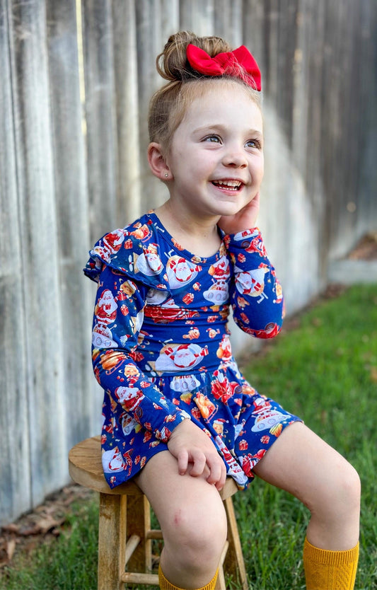 Tis the Sea-Sun (Santa) Long Sleeve Bodysuit Twirl Dress