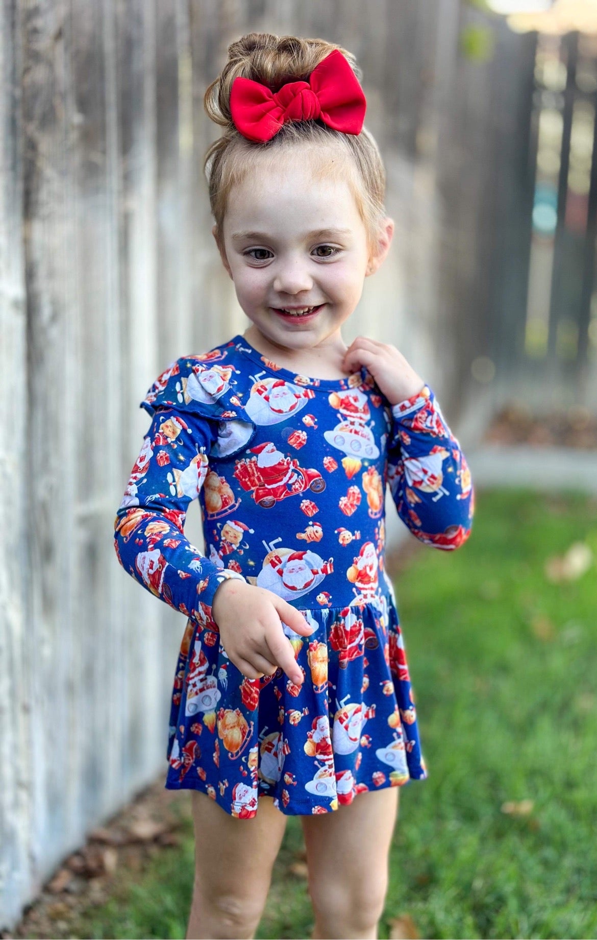 Tis the Sea-Sun (Santa) Long Sleeve Bodysuit Twirl Dress