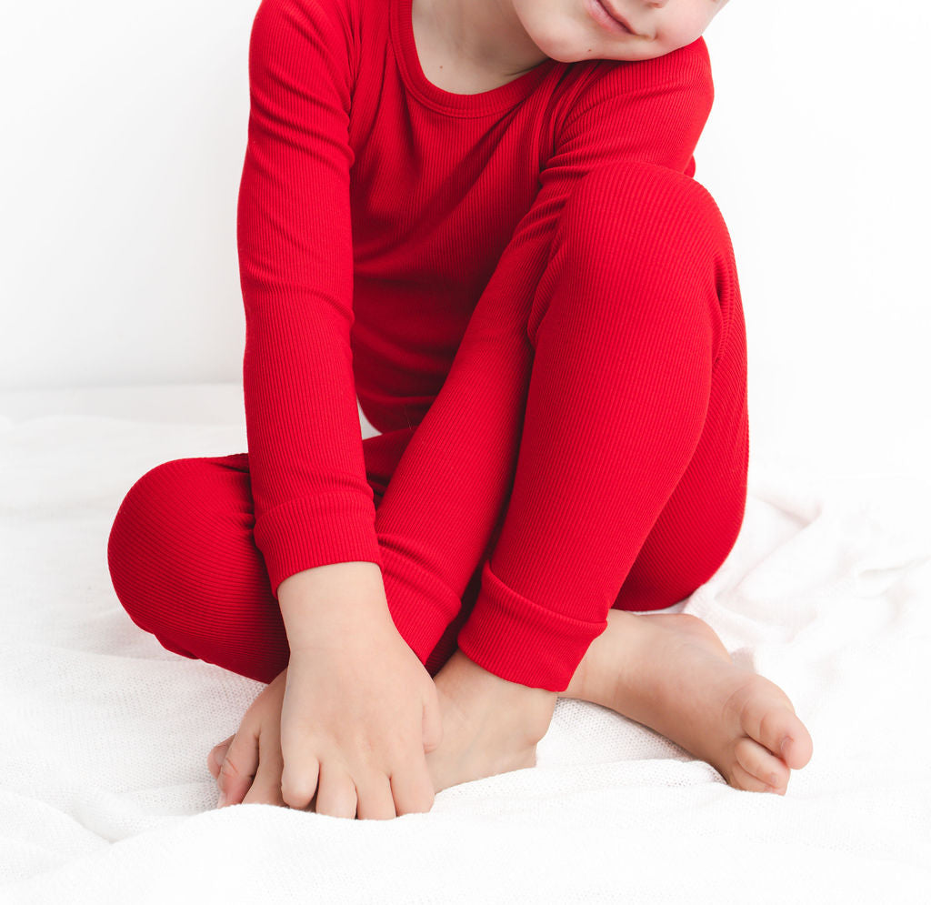 Crimson (Red) Ribbed Long Sleeve PJ's