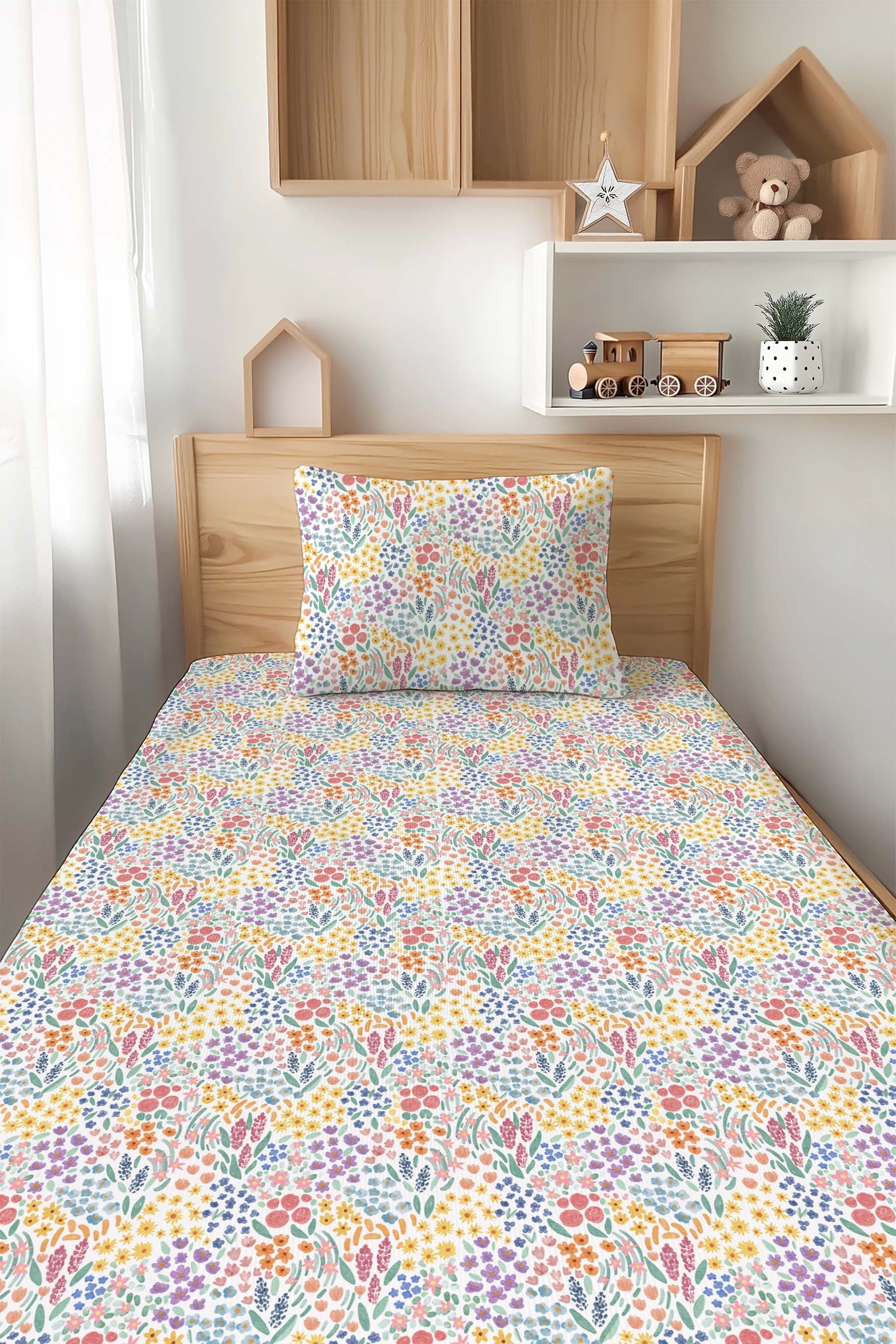 Whimsical Wildflower Twin Fitted Sheet and Pillowcase Set