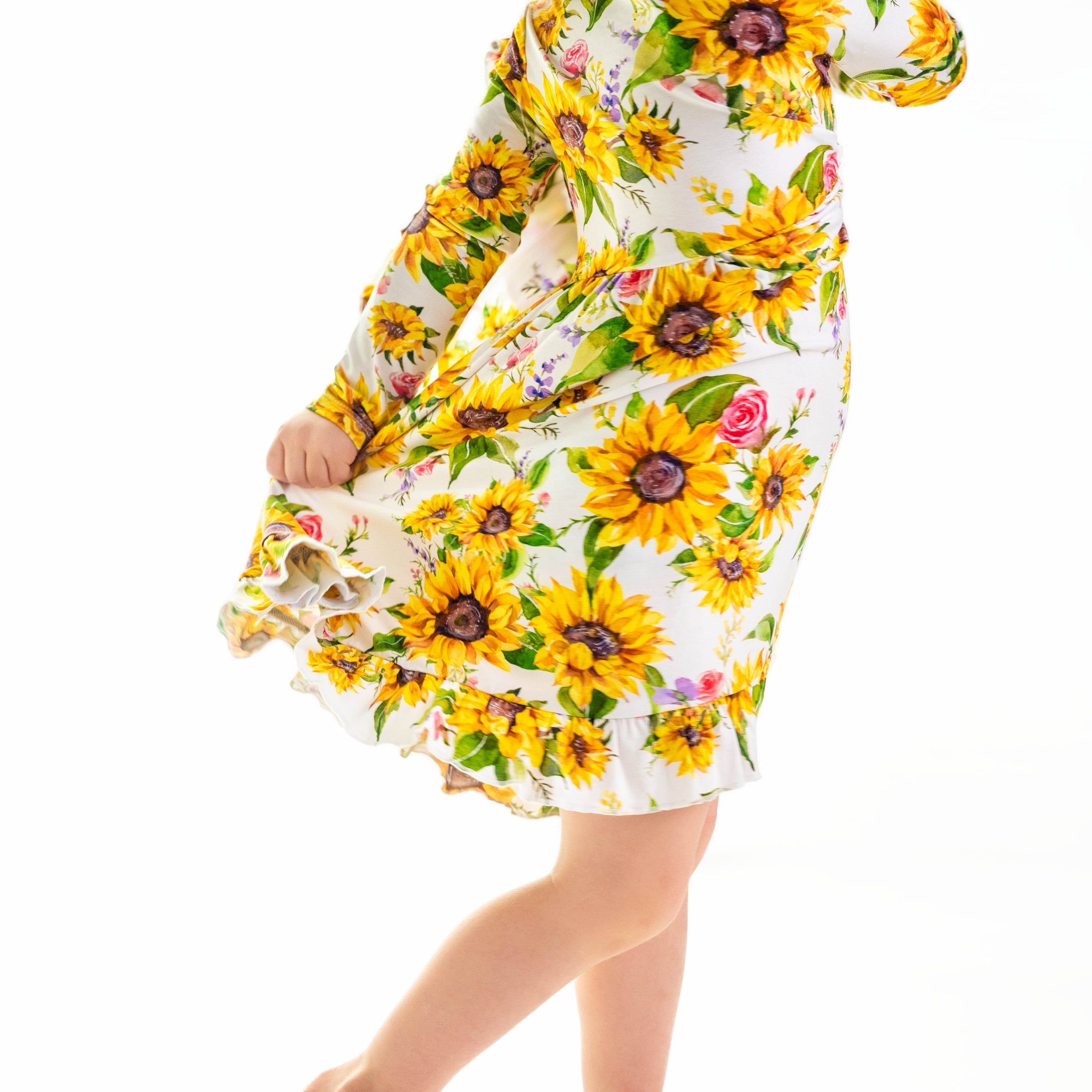 Suns and Roses (Sunflower) Long Sleeve Big Kid Twirl Dress