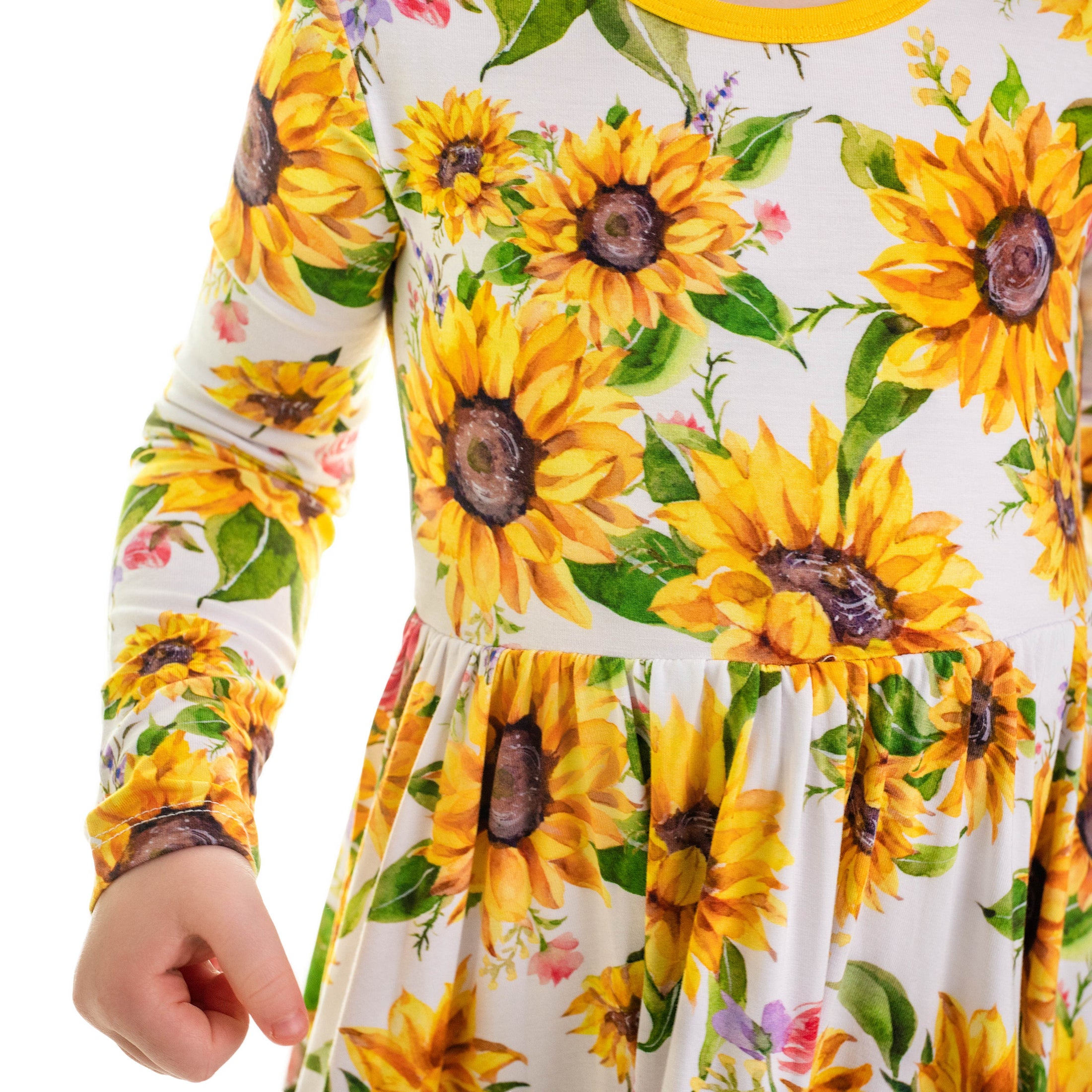 Suns and Roses (Sunflower) Long Sleeve Big Kid Twirl Dress