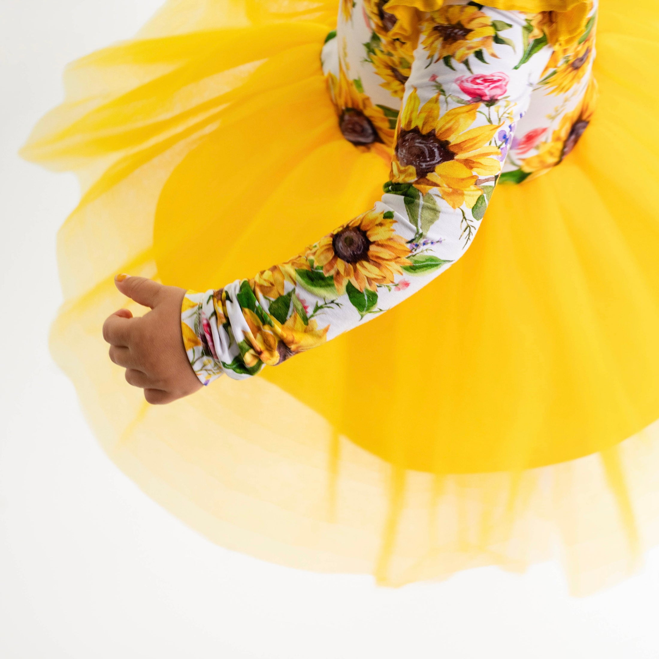 Suns and Roses (Sunflower) Long Sleeve Big Kid Tutu Dress