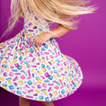 Load image into Gallery viewer, Block Party (Purple) Short Sleeve Big Kid Twirl Dress
