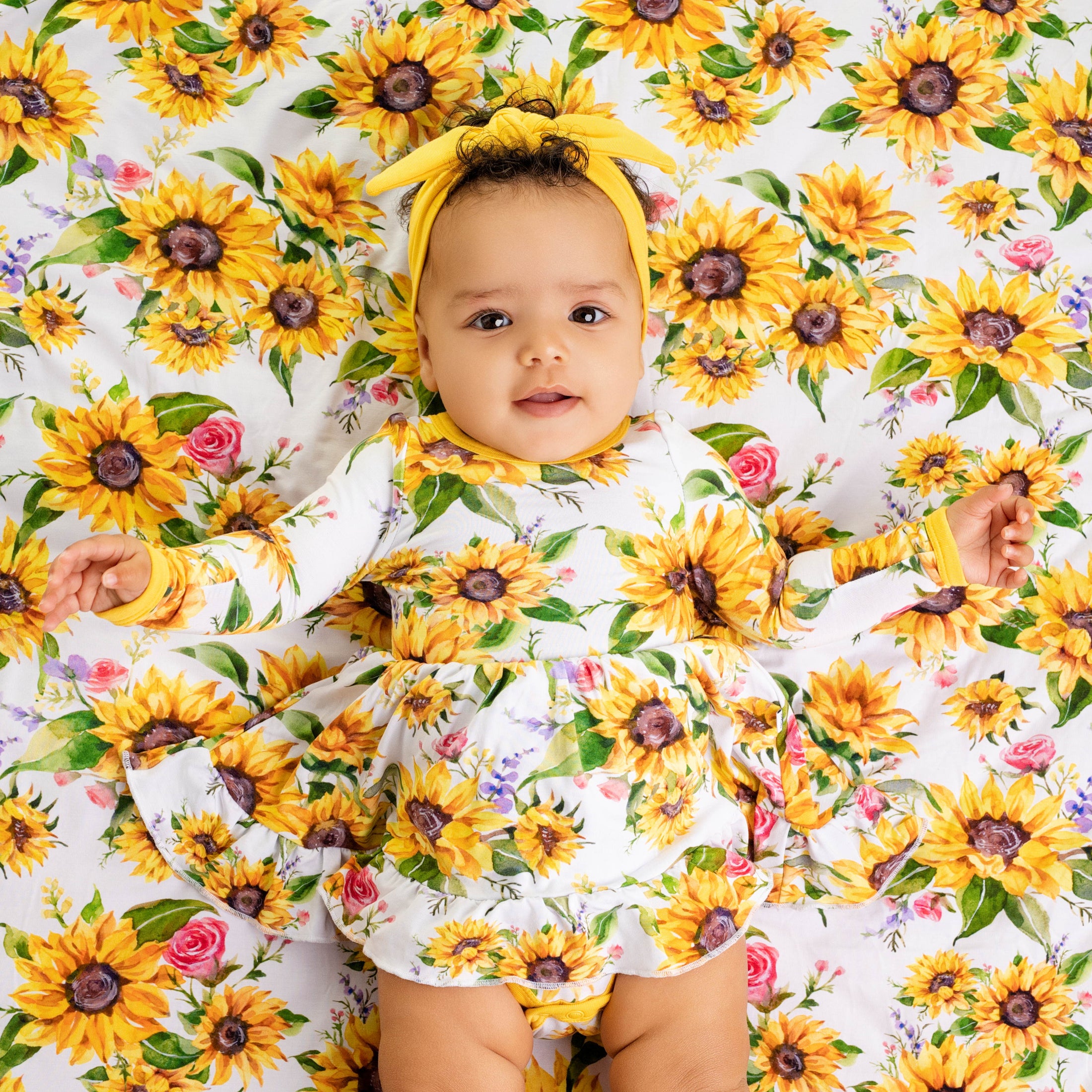 Suns and Roses (Sunflowers) Long Sleeve Bodysuit Twirl Dress