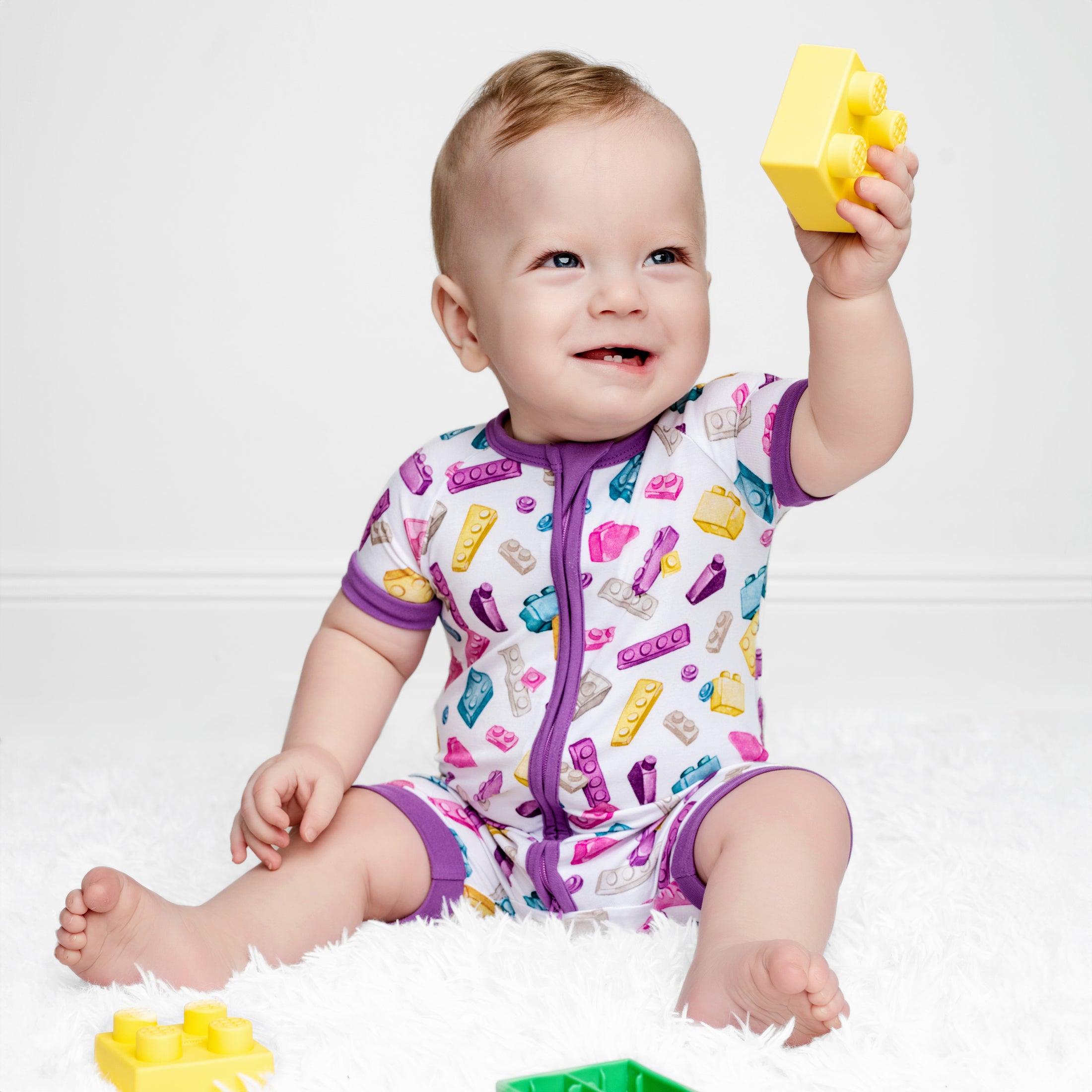 Block Party (Purple) Short Sleeve Romper