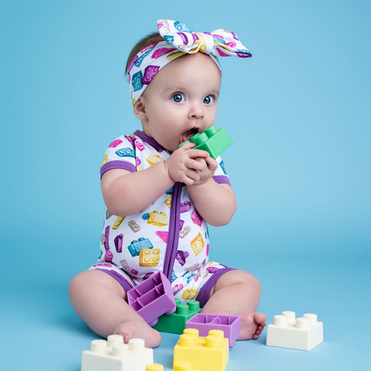 Block Party (Purple) Short Sleeve Romper