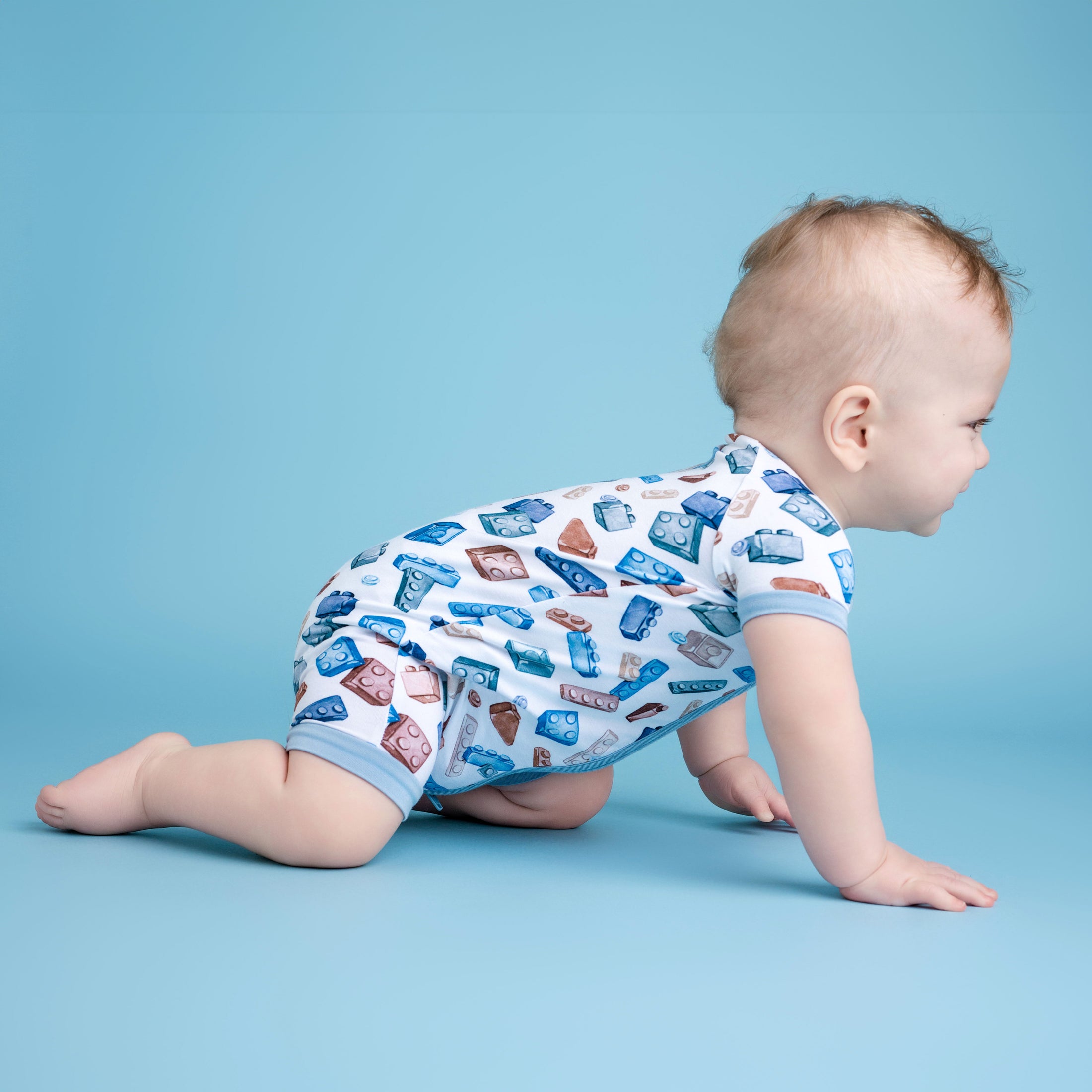 Block Party (Blue) Short Sleeve Romper