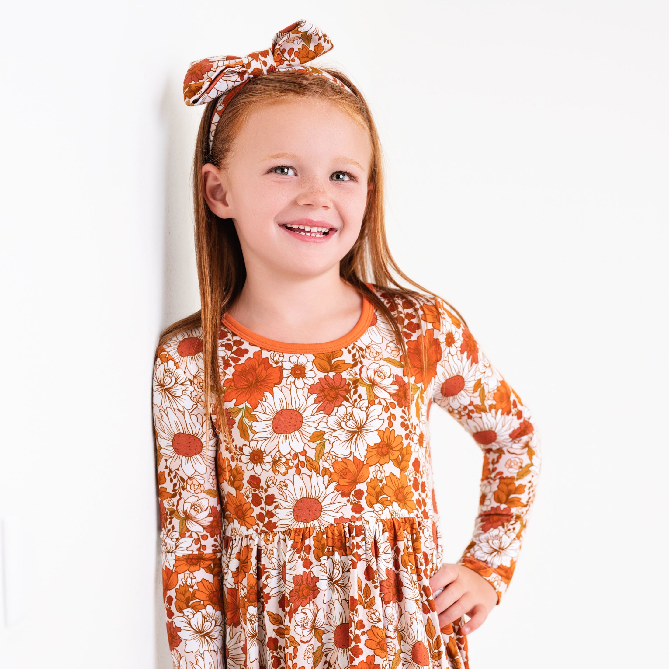 Falling For Florals Long Sleeve Big Kid Twirl Dress