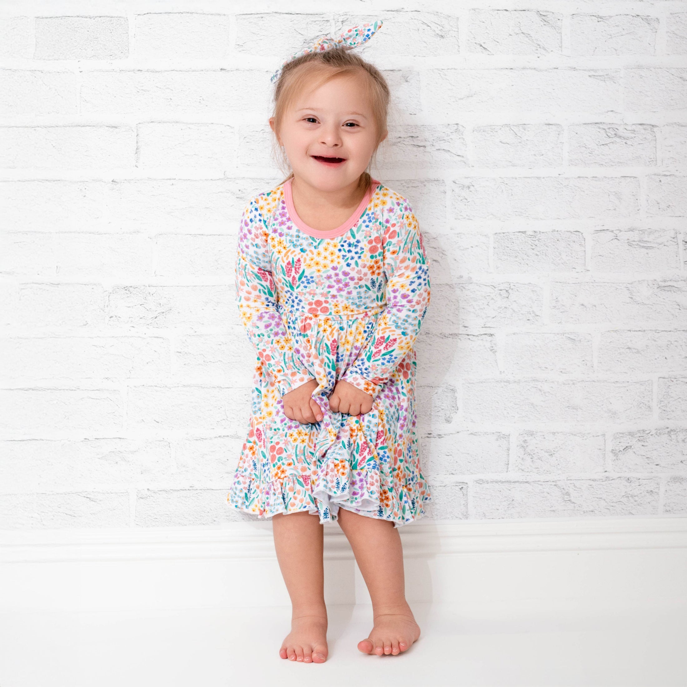 Whimsical Wildflower Long Sleeve Big Kid Twirl Dress