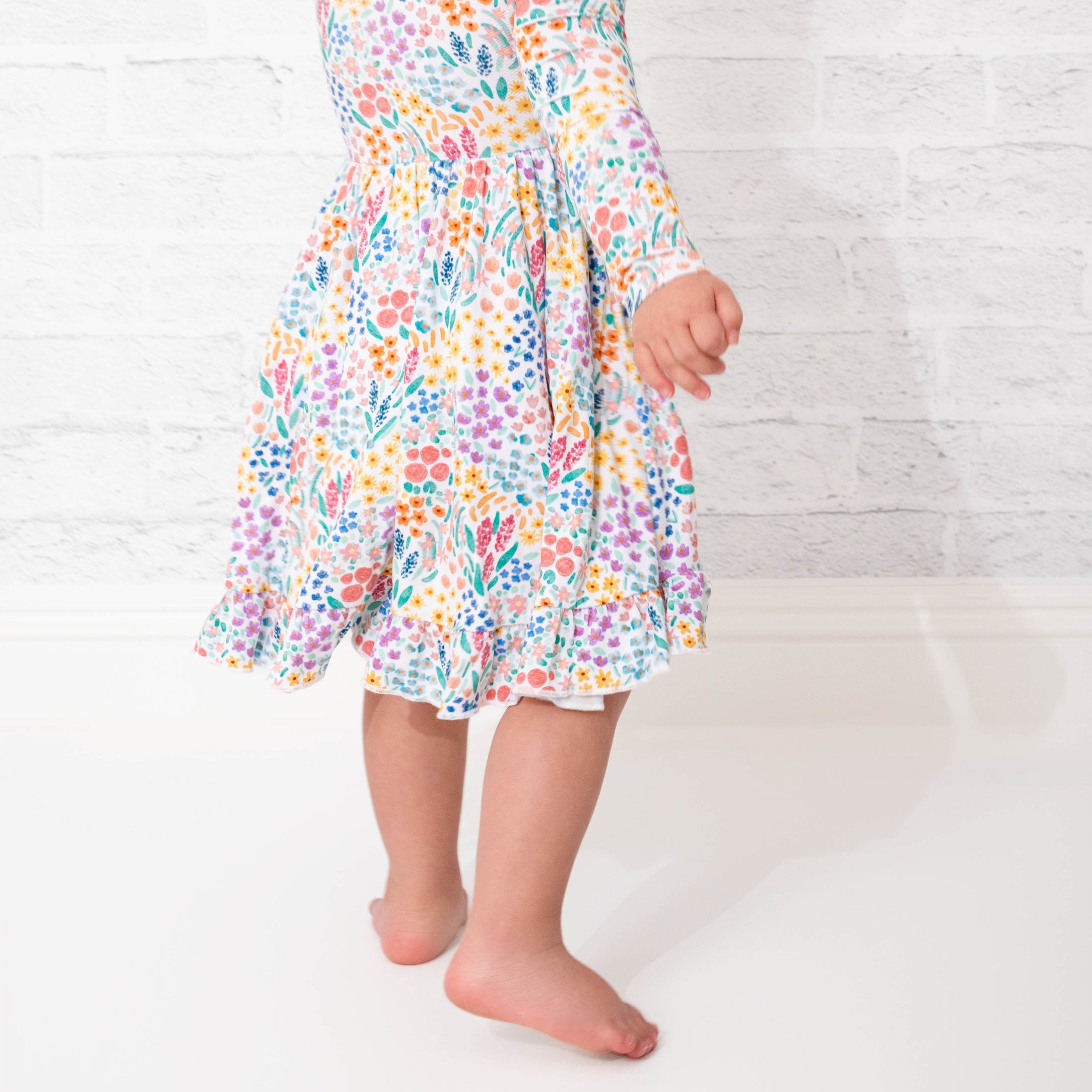 Whimsical Wildflower Long Sleeve Big Kid Twirl Dress