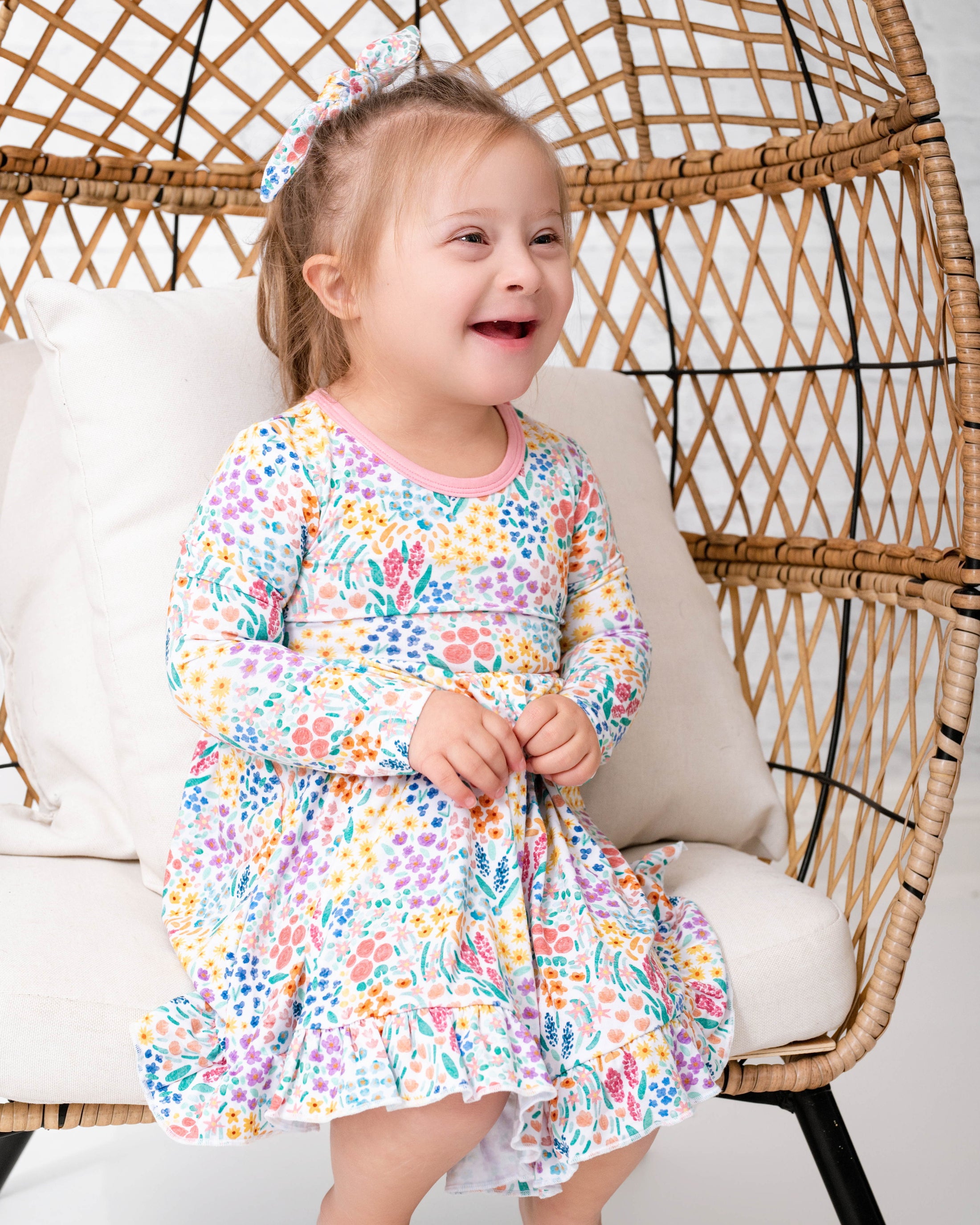 Whimsical Wildflower Long Sleeve Big Kid Twirl Dress