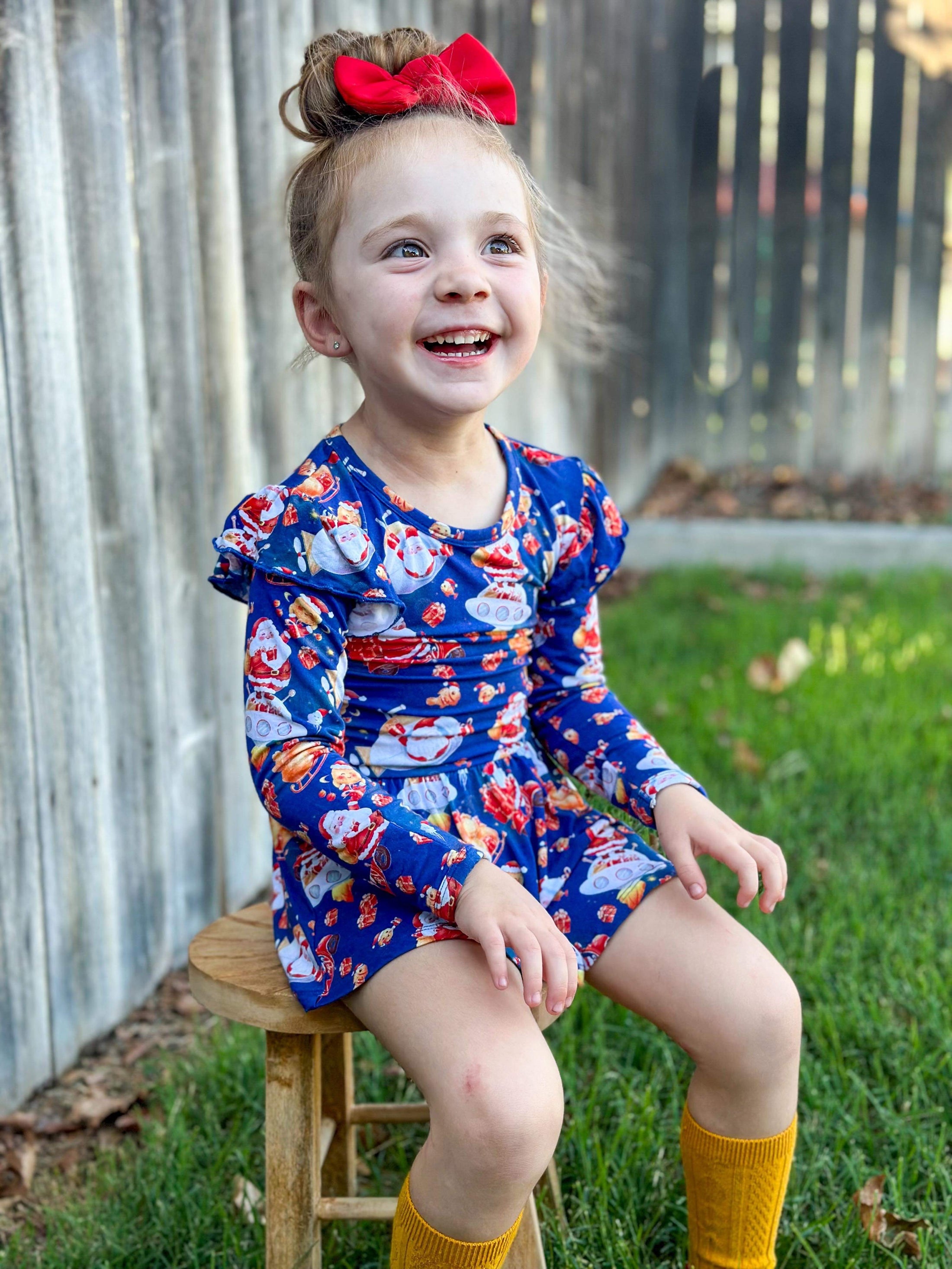 Tis the Sea-Sun (Santa) Long Sleeve Bodysuit Twirl Dress