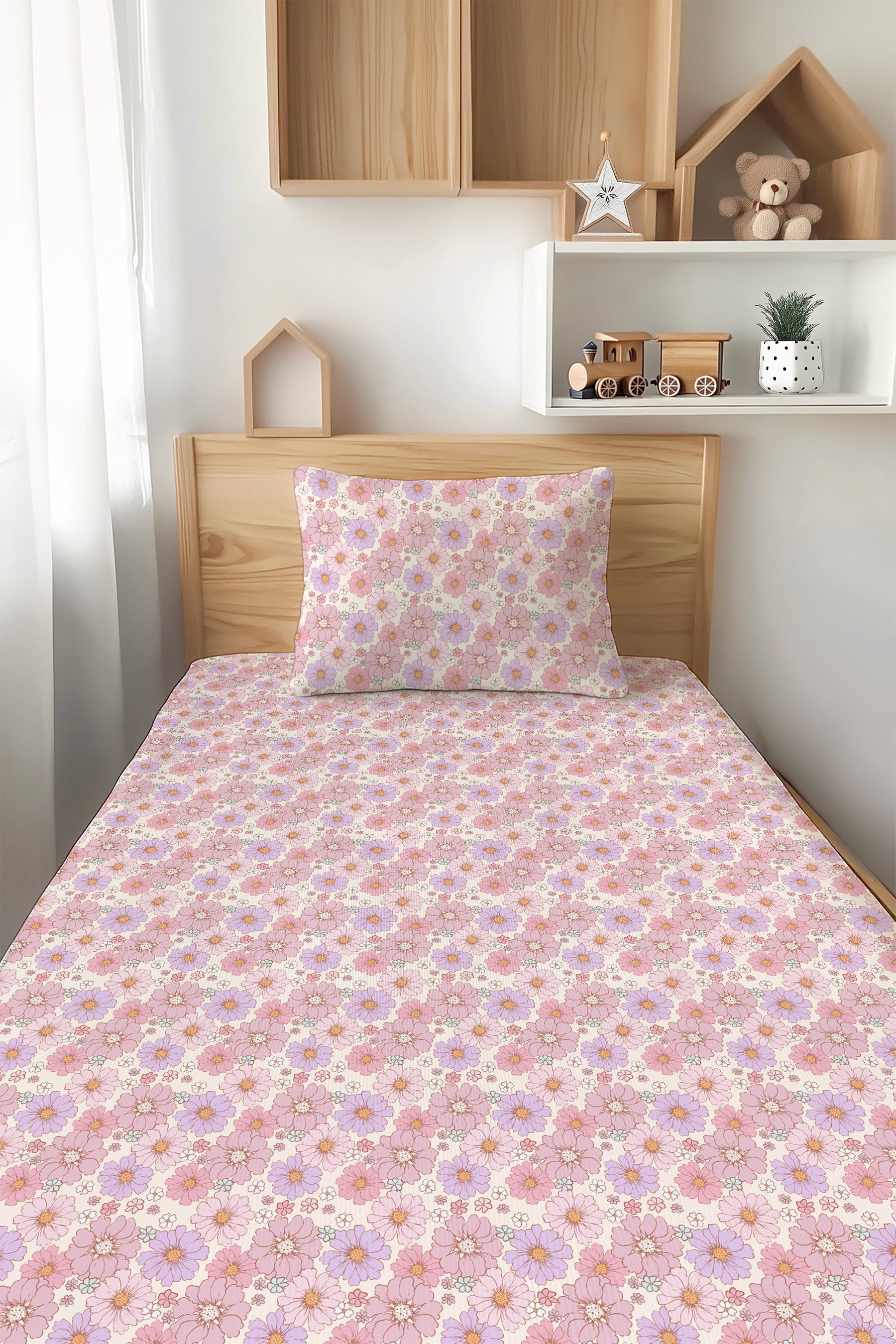 Powerful in Pink (Flower) Twin Fitted Sheet and Pillowcase Set