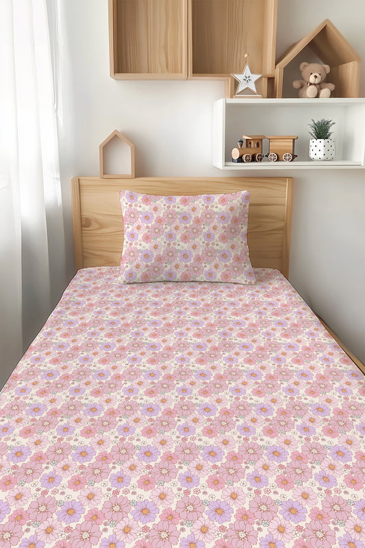 Powerful in Pink (Flower) Twin Fitted Sheet and Pillowcase Set