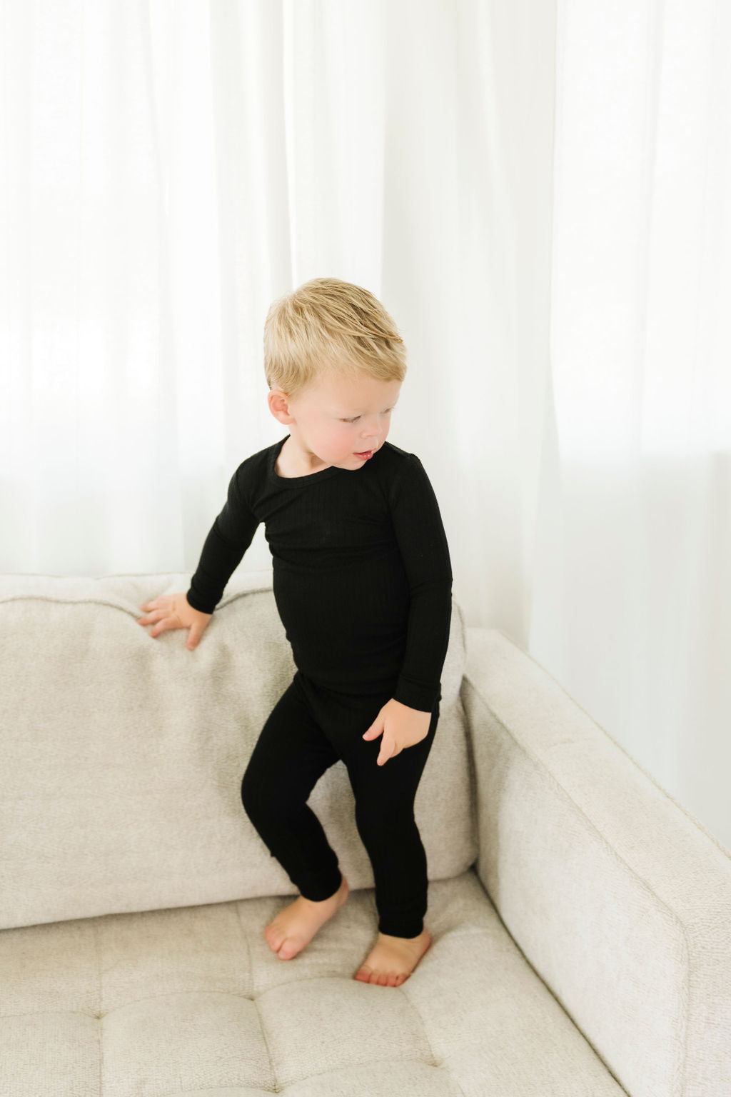 Midnight (Black) Ribbed Long Sleeve PJ's