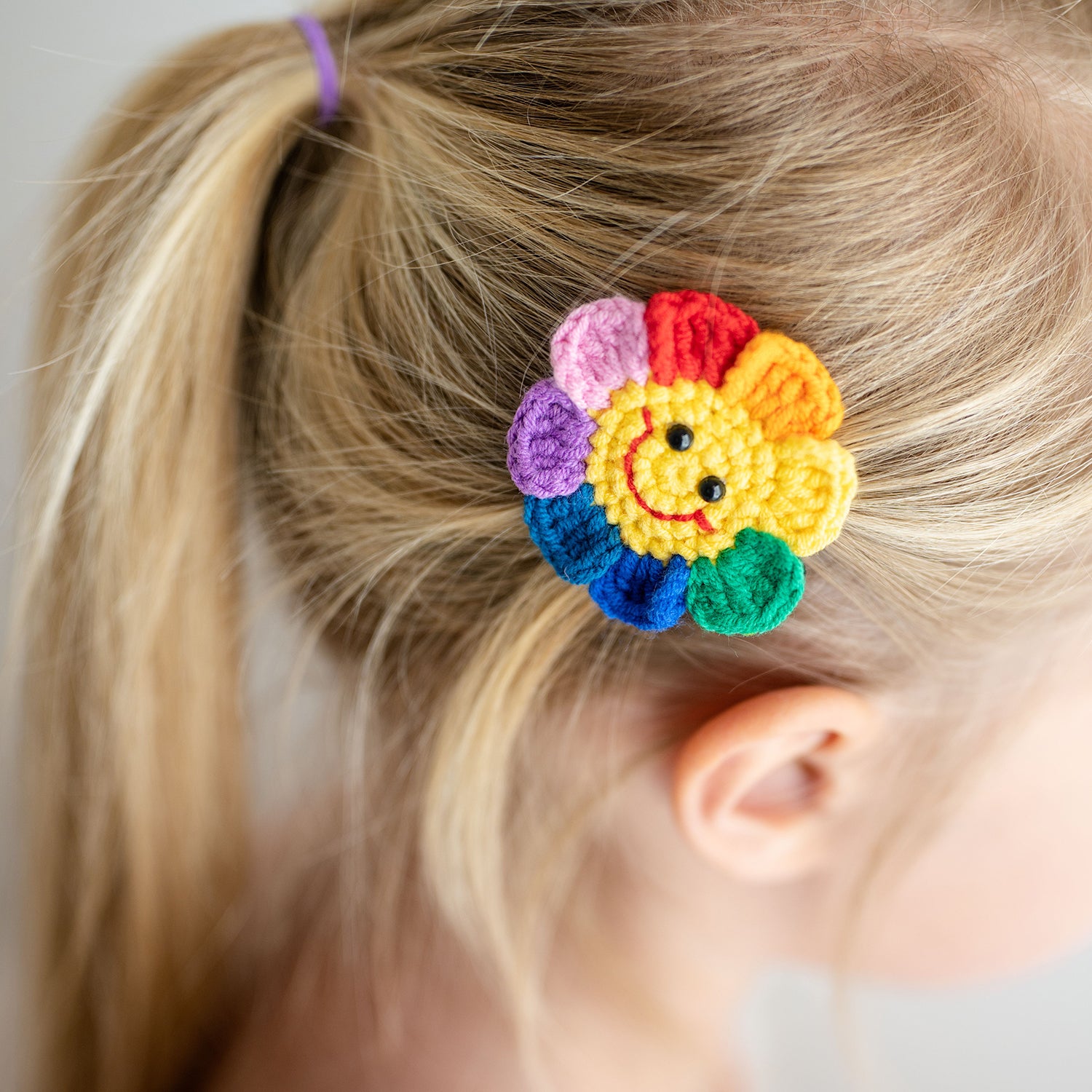 Crochet Rainbow Sunflower Hair Clip