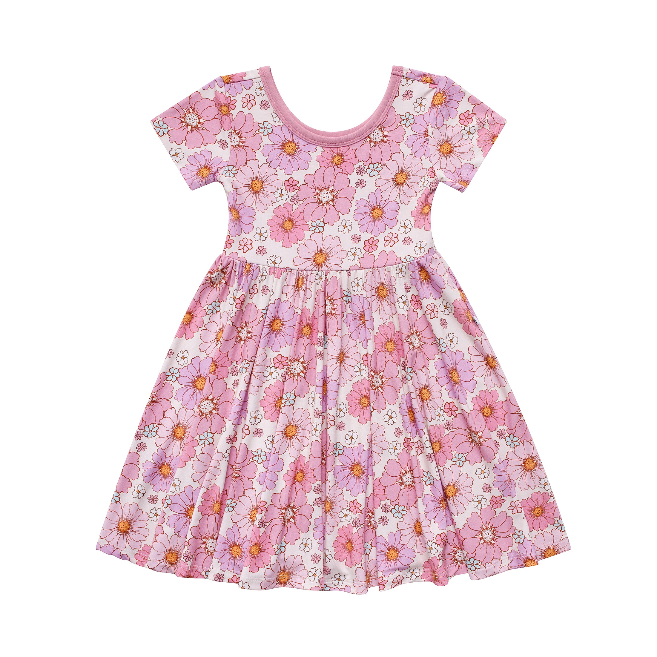 Powerful in Pink (Flower)  Short Sleeve Big Kid Twirl Dress