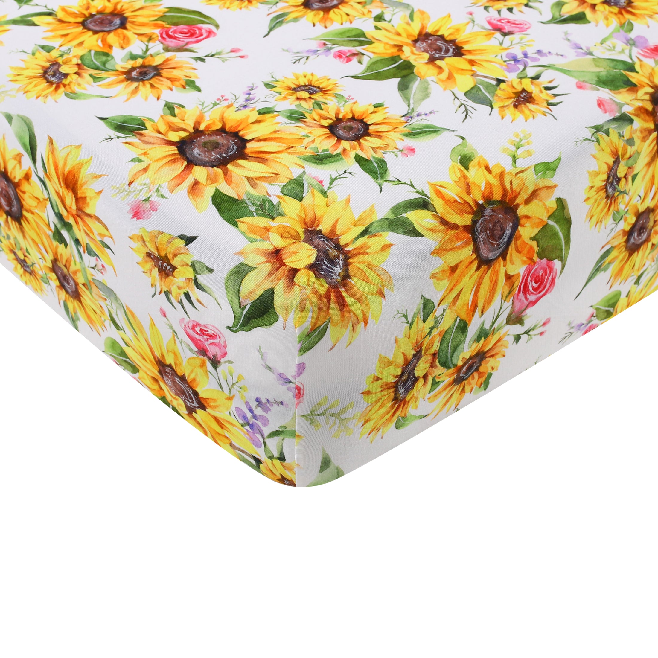 Suns and Roses (Sunflowers) Twin Fitted Sheet and Pillowcase Set