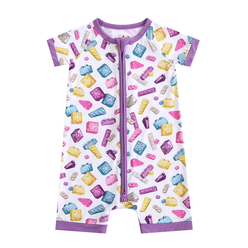 Block Party (Purple) Short Sleeve Romper